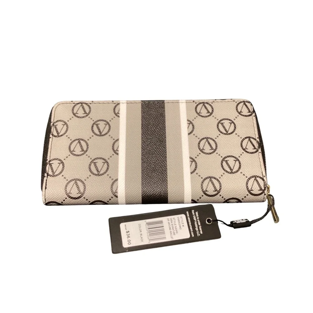 Vera‎ New York Vera Signature Zip Around Wallet Black Monogram Stripep
